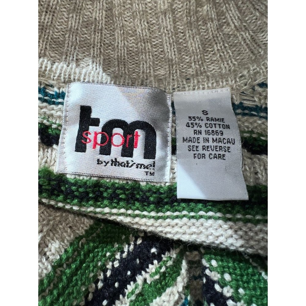 Vintage TM Sport by That's Me! Zip up Blue Green Beige Knit Cardigan Size Small - Picture 8 of 9